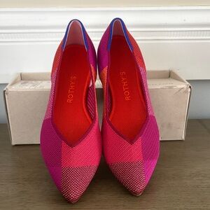 Rothy's the Point Metallic Pomegranate Vibrant Pink and Red Plaid